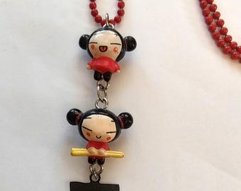 Collar único Pucca Happy rojo, joyería divertida de Feng Shui chino