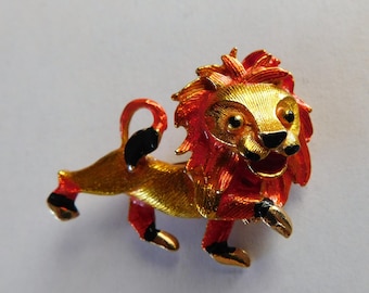 Vintage Lion Pin Enamel Brooch LEO the Lion ROAR Costume Jewelry Animal Jewelry Figural