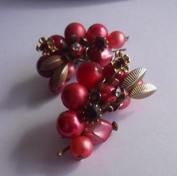 Gorgeous Rose Red Earrings Mid Century Estate Jew… - image 2