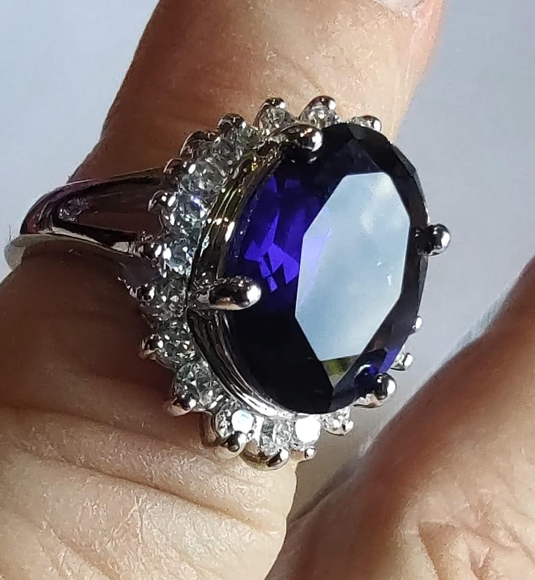 925 Rj6 Vintage Avon RJ 925 Sterling Silver Blue Sapphire CZ Halo Ring Size 4-4 ...