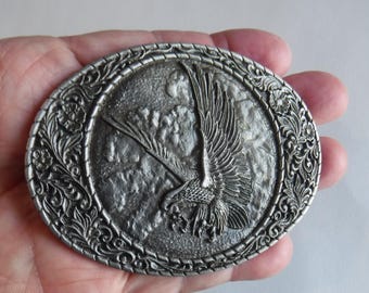 Flying Eagle Indiana Metal Craft Belt Buckle 1982 High Relief Solid Pewter Belt Buckle So Cool