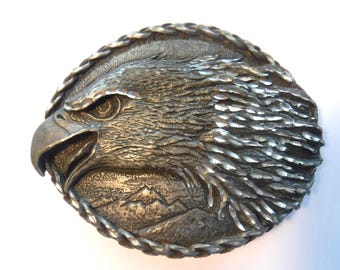 1993 Eagle Steel Cut Belt Buckle: Pewter Tone Made in USA Pride National Bird Jewelry