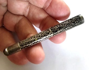 Antique Sterling Silver Cigarette Holder Filigree Scrollwork Tobacco Smoking Collectible RARE