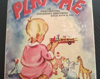 Tarjetas de felicitación de Playtime, artículos de papelería de los años 50, rompecabezas, juguetes, dulces gráficos