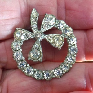 Vintage BEAUTIFUL Sterling Silver Pin Horseshoe & Clover