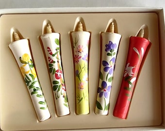 Japanese Hand Painted Candles Botanical Flowers Warosoku Celebration Kyoto Short Taper Candles