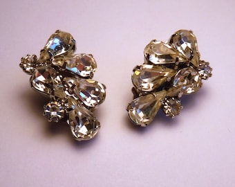 Weiss Rhinestone Earrings Designer Jewelry Mid Century Classic Clip On Earrings Wedding Bridal