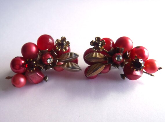 Gorgeous Rose Red Earrings Mid Century Estate Jew… - image 4