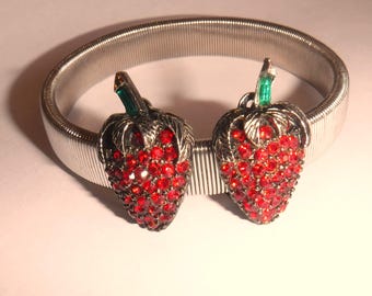 Pendientes Pell de fresa, pendientes de frutas vintage, bisutería con diamantes de imitación
