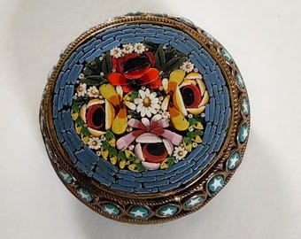 Antique Micro Mosaic Brooch Tesserae Glass Flower Bouquet Pin Fine Italian Jewelry