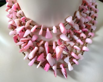 Pink Shell Choker Necklace Multi Strand Japan Vintage Costume Jewelry Amazing!