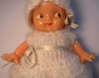 Vintage Kewpie Doll: Irwin Hard Plastic, Hand-Knitted Outfit