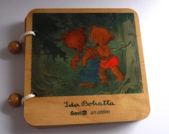 Libro infantil antiguo de madera de Ida Bohatta: Familia de osos Sevi