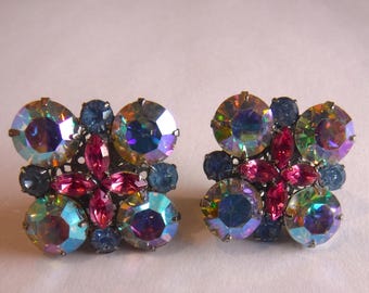 Swarovski Crystal Earrings Designer Made with Outline Unusual Jewelry Collectible Clip On Costume Jewelry