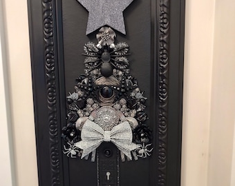 Halloween Christmas Tree Vintage Jewelry 2D Spooky Unique Wall Art Spiders Ghosts Bats Skulls Seeing Eye
