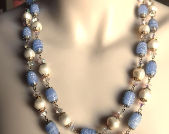 Vintage Double Strand Necklace Rivoli Clasp Beaded Costume Jewelry WOW Designer Jewelry