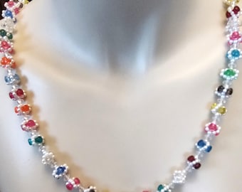 Rainbow Hand Beaded Necklace Lei 30" Neck Wreath Garland Multi Color Summer Cruise Jewelry