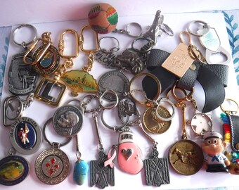 Vintage Key Chain Lot Junk Drawer Collectible Souvenir Unusual 25 Keychains Mixed Lot