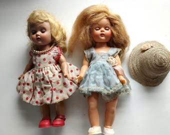 Vintage Vogue Ginny Dolls PAIR 7" & 8" Hard Plastic Designer Mid Century Strung Doll Collectible