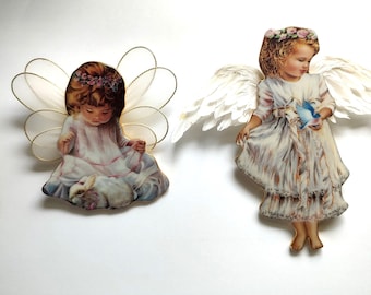 Two Christmas Angel Ornaments Bradford Editions Heavens Angels Porcelain Wall Decor