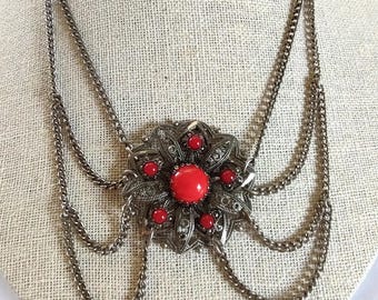 Vintage Hungarian Art Nouveau Style Festoon Necklace Bib Necklace Unusual Jewelry