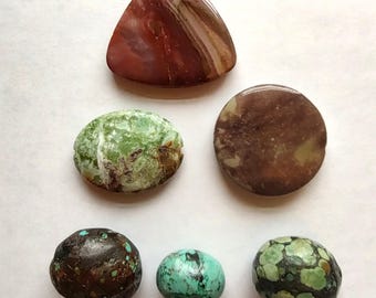 Lot of SIX Natural Stones for Jewelry Making Bead Supply Turquoise Agate Rhodochrosite