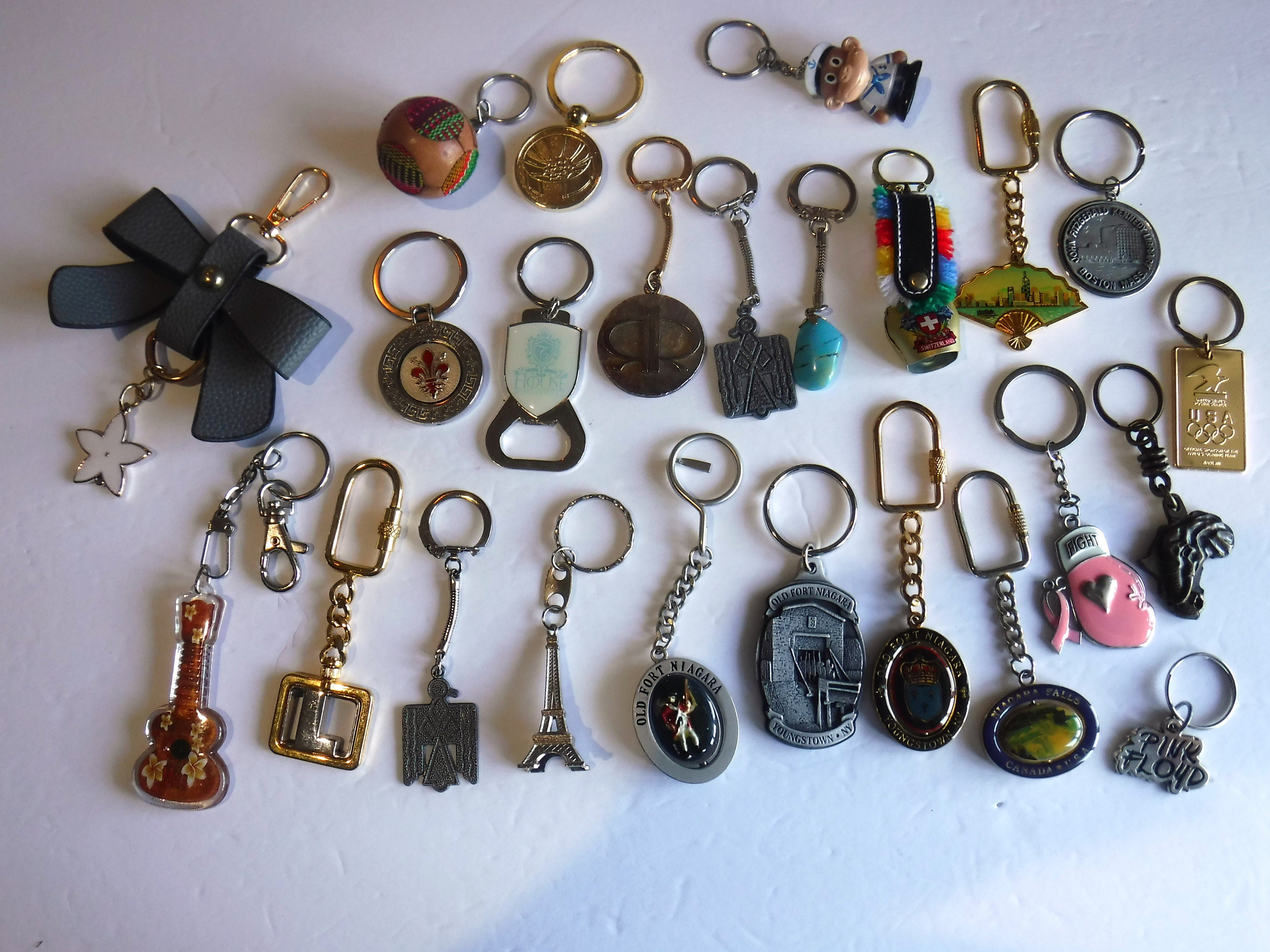 24 Vintage Key Chains Lot Junk Drawer Collectible Souvenir