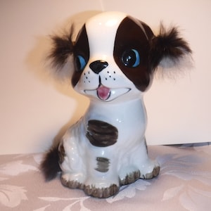 Vintage Bank Puppy Dog Bank Fur Ears ADORABLE Coin Bank Ceramic Bank Collectible Money