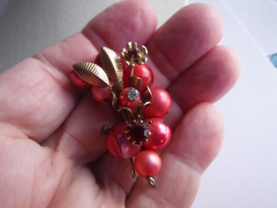 Gorgeous Rose Red Earrings Mid Century Estate Jew… - image 5