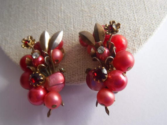 Gorgeous Rose Red Earrings Mid Century Estate Jew… - image 6