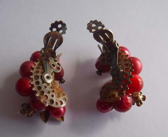 Gorgeous Rose Red Earrings Mid Century Estate Jew… - image 3