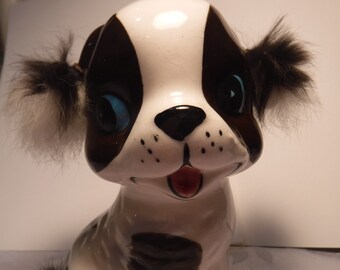 Vintage Bank Puppy Dog Bank Fur Ears ADORABLE Coin Bank Ceramic Bank Collectible Money