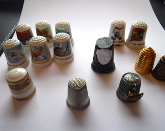 Lot of 14 Vintage Thimbles Souvenir Animal Coal Royal Doulton Unusual Collectible Thimbles Sewing Gifting