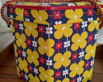 Vintage 1970s Hexagon Storage Box Sewing Box Hat Box Flower Power RARE Collectible