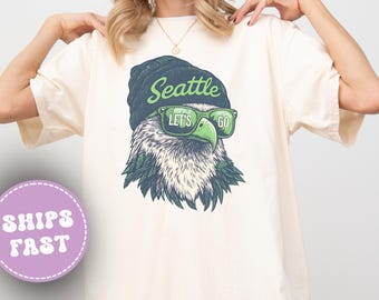 Comfort Color Seattle Football Vintage Eagle Tee – Retro Northwest Sports Fan Shirt, Unisex Game Day Graphic Top, Trendy Tailgate Gift