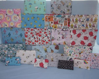 Handmade Snoopy Peanuts gang Woodstock 19 Fabric Coin Purse: Pencil Case & Makeup Bag choices add a name to make it extra special
