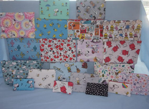 Handmade Snoopy Peanuts gang Woodstock 19 Fabric Coin Purse: Pencil Case & Makeup Bag choices add a name to make it extra special