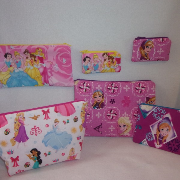 Disney Princess and Frozen handmade accessories 4 fabric choices coin purse~pencil case~small make up bag~medium make up bag Fun Mini coin