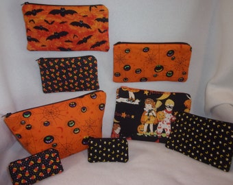 Halloween Fabrics Coin Purse: Gothic Accessories - Bats, Spiders, Candy Corn add a name