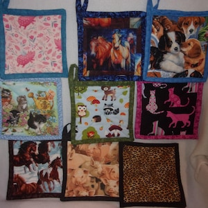 Animals of all kinds Pot Holder: Horses pigs hogs leopard kitties deer dogs so many choices fun colors make a great gift for your chef