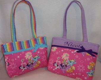 Handmade hot pink My Little Pony Handbag: Toddler girls child Tote Purse, Personalized choose handle fabric trim colors