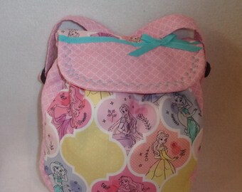 Princess patch handmade toddler backpack tote pink-yellow-lavender-aqua adorable child size 1st backpack! Add a name make it extra special
