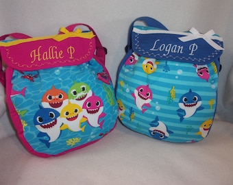 Handmade Baby Shark Backpack: Personalized Toddler Bag two fabric choices also strap color and trim add a name