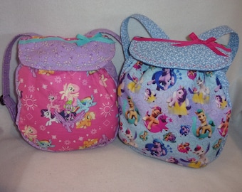 My Little Pony Backpack: Handmade Toddler Tote Bag, Personalized two fabric choices add a name