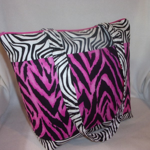 Ready to ship Boutique Wild black and white zebra with hot pink and black zebra handbag purse tote bag diaper bag personalize
