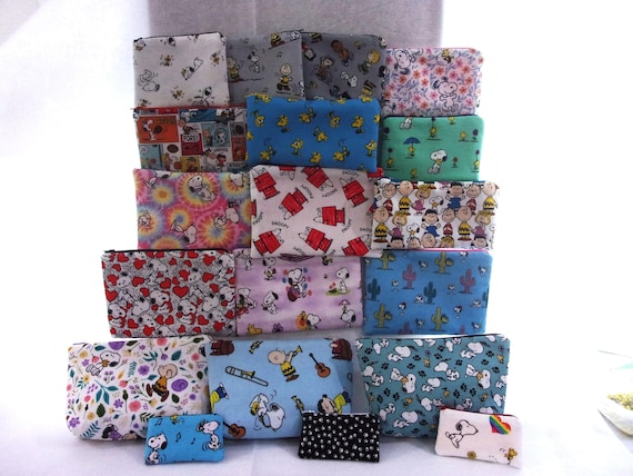 Handmade Snoopy Peanuts gang Woodstock 19 Fabric Coin Purse: Pencil Case & Makeup Bag choices add a name to make it extra special