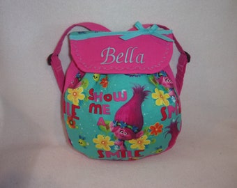 Troll Poppy Handmade Child Toddler Backpack: Personalized cute Show me a smile fabric