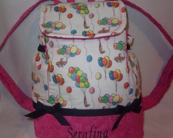 Curious George Handmade 2 fabric choices back pack diaper bag school book bag Baby shower birthday 3 sizes personalize any age color choices