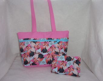 Bolso retro divertido con los objetivos del equipo GG Golden Girls. Bolso tote hecho a mano, rosa y azul. ¡Guau! ¡10 bolsillos! ¡Solo uno! Puedo añadirle un nombre.