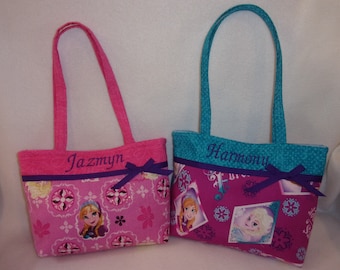 Handmade Frozen Sisters Tote Bag handbag purse: Personalized Anna & Elsa Purse add a name choose trim colors and more